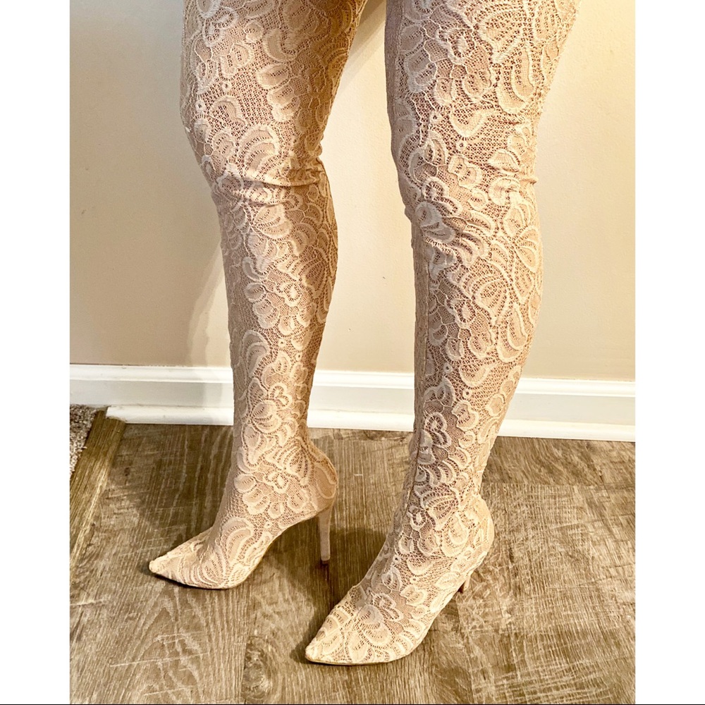 Anne Michelle Peach Lace Thigh High Boots Sz 6
